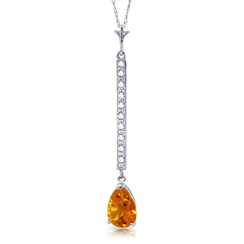 black leather necklace with pendant-1.8 Carat 14K White Gold Necklace Diamond Citrine