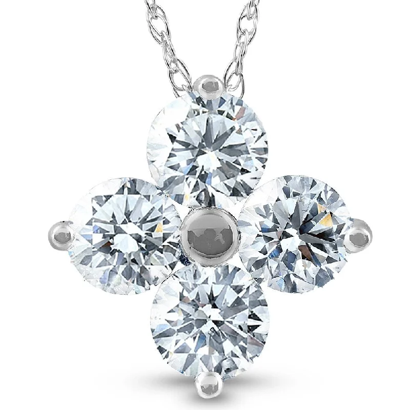 diamond studded necklace for weddings-1 Ct Diamond 4-Stone Pendant White Gold EX3 Lab Grown Necklace