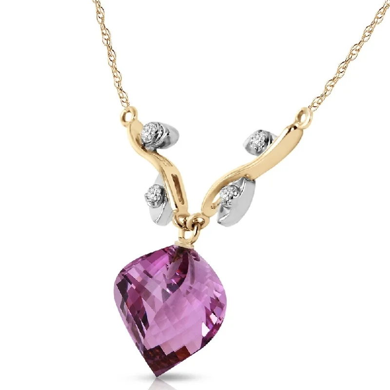 bohemian style necklace-10.77 CTW 14K Solid Gold Necklace Diamond Twisted Briolette Amethyst