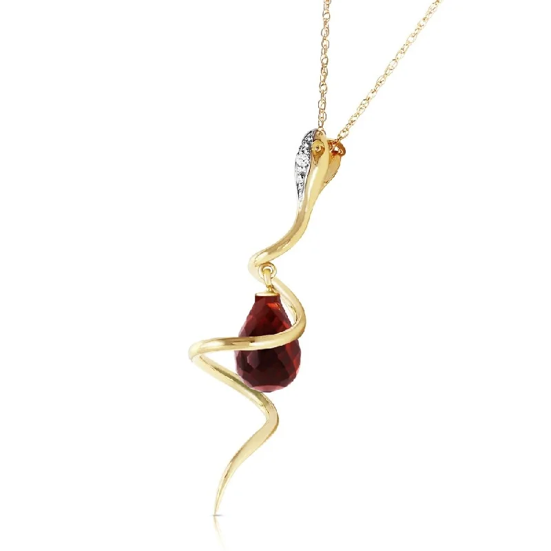 men’s stainless steel necklace-14K Solid Gold Snake Necklace withDangling Briolette Garnet & Diamond