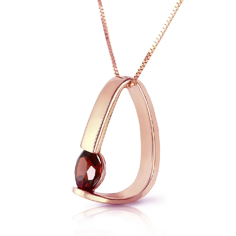 handmade silver necklace for women-14K Solid Rose Gold Modern Necklace with Natural Garnet