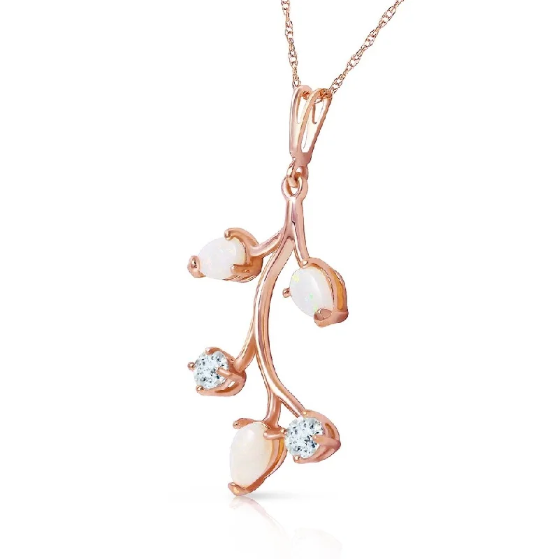 moon crescent necklace for women-14K Solid Rose Gold Necklace with Opals & Aquamarines