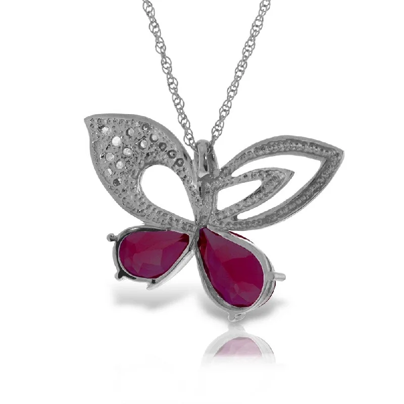 multi-layered gold necklace-14K Solid White Gold Batterfly Necklace withNatural Diamonds & rubyes