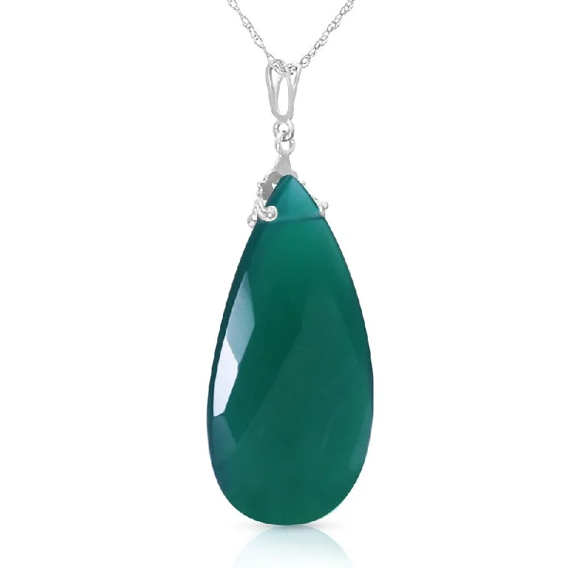 diamond encrusted necklace for women-14K Solid White Gold Necklace with Briolette 31x16 mm Deep Green Chalcedony