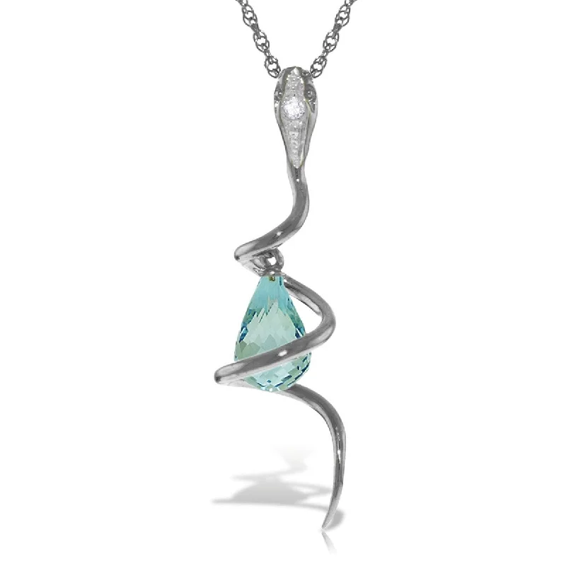 cute heart necklace for kids-2.28 Carat 14K Solid Gold Necklace w/ Dangling Blue Topaz & Diamond