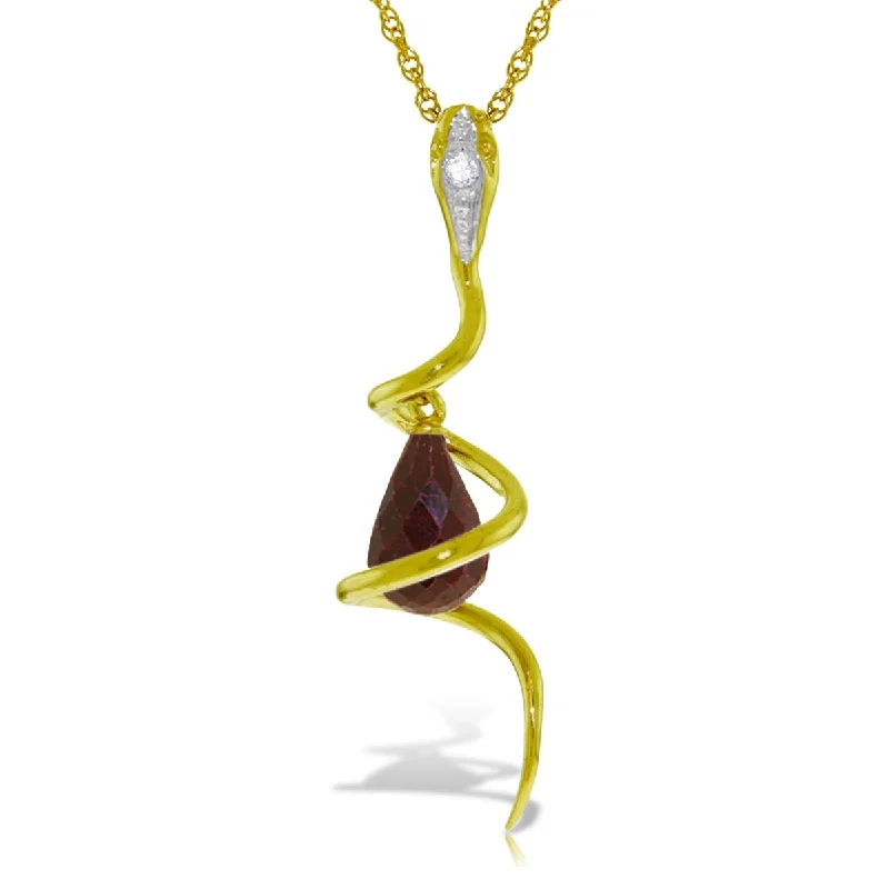 men’s stainless steel necklace-2.28 Carat 14K Solid Gold Snake Necklace w/ Dangling Ruby & Diamond