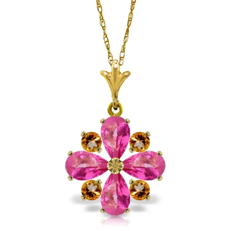 silver star necklace for women-2.43 Carat 14K Gold Necklace Natural Pink Topaz Citrine