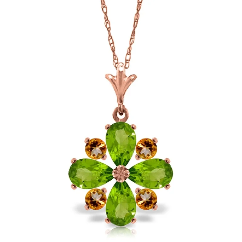 silver gemstone pendant necklace-2.43 Carat 14K Rose Gold Summer Peridot Citrine Necklace