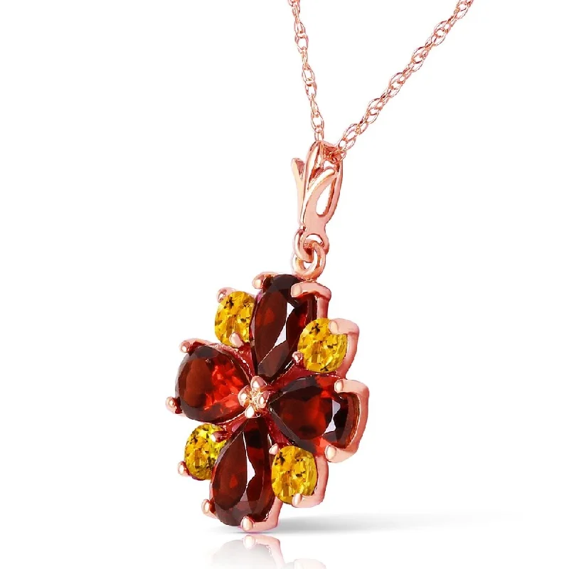 minimalist pendant necklace for women-2.43 Carat 14K Solid Rose Gold Dark Passion Garnet Citrine Necklace