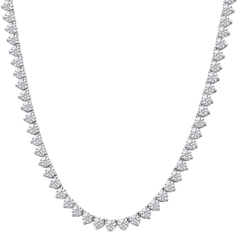 sterling silver charm necklace-26Ct Diamond Tennis Necklace 3-Prong White Gold 18" Lab Grown