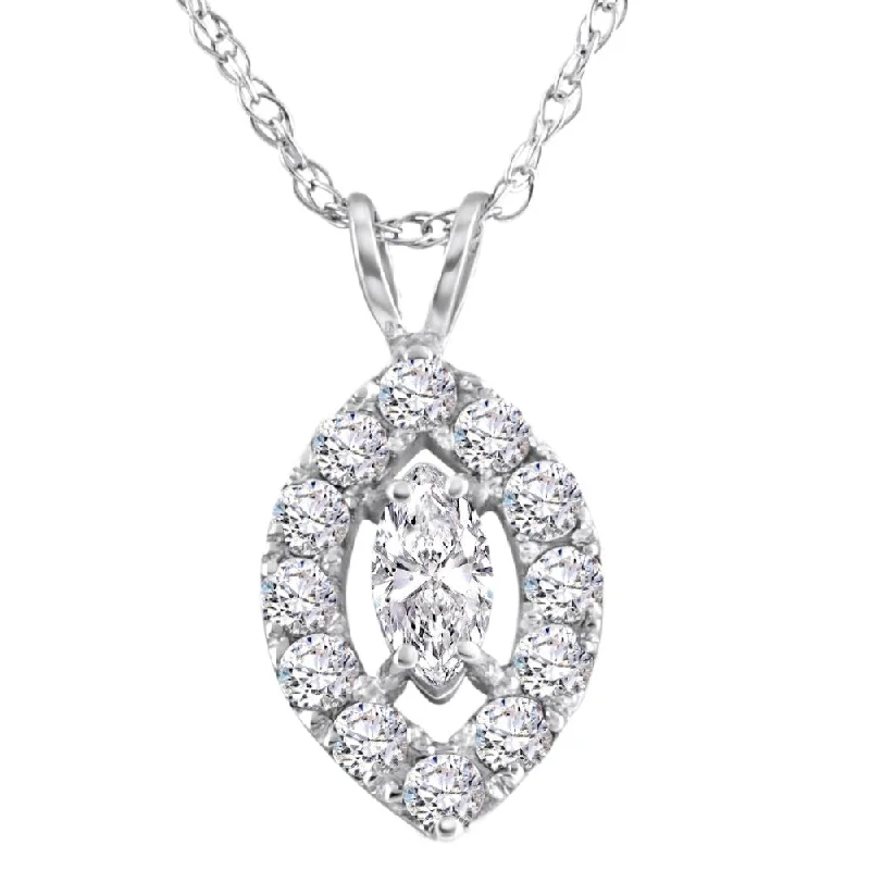 dainty chain necklace for women-3/8 Ct Natural Marquise Halo Diamond Pendant White Gold Necklace 1/2" Tall