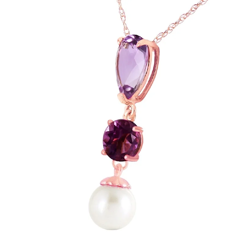 initial letter pendant necklace-5.25 Carat 14K Solid Rose Gold Necklace Purple Amethyst pearl