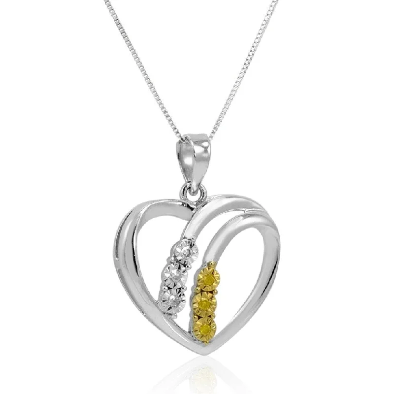 dainty diamond necklace for women-Amanda Rose Collection Yellow and White Diamond Heart Pendant Necklace in Sterling Silver