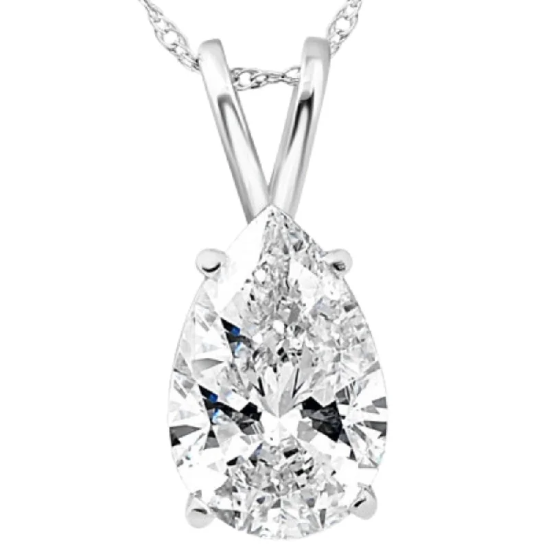 carved pendant necklace for men-Certified 2 Ct Pear Shape Lab Grown Diamond Pendant White Gold Necklace