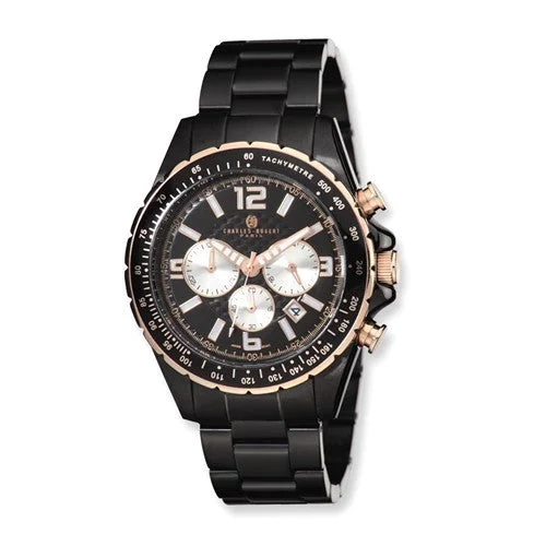 pearl necklace for weddings-Charles Hubert Black-Plated Stainless Steel Black Dial Chronograph Watch