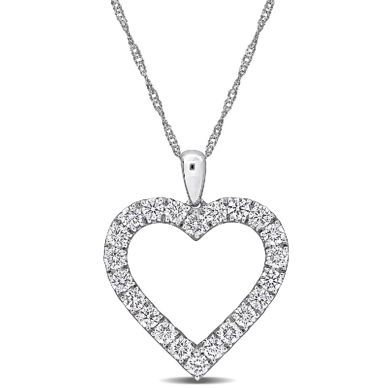 tribal necklace for men-Created Forever 1ct TW Lab-Grown Diamond Open Heart Necklace in 14k White Gold