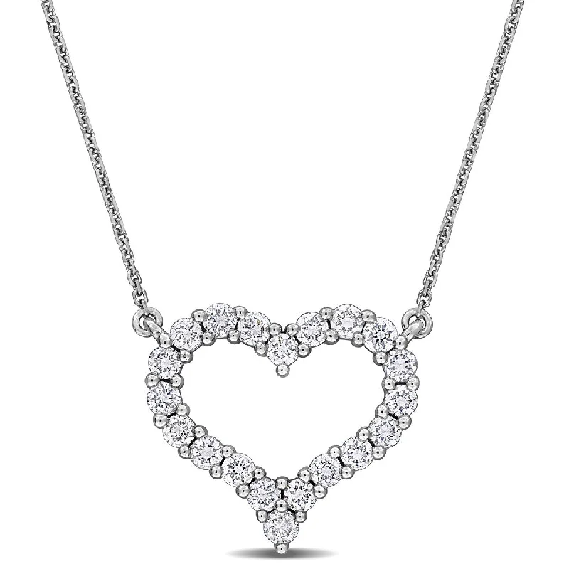 gemstone necklace for women-Created Forever 1ct TW Lab-Grown Diamond Open Heart Necklace in 14k White Gold