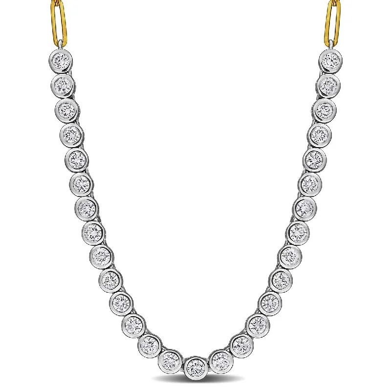 double pendant necklace for women-Created Forever 2 3/5ct TW Lab-Grown Diamond Tennis Necklace in 14k Two-Tone Gold