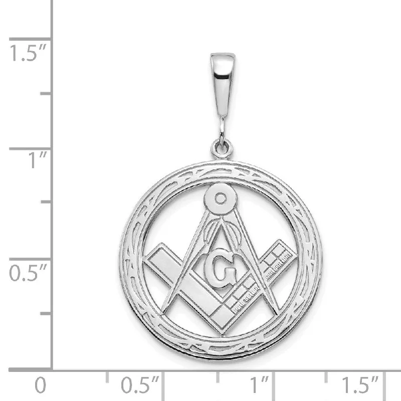 vintage silver necklace for men-Diamond2Deal 14K White Gold Large Masonic Pendant (L- 28 mm, W- 23 mm)