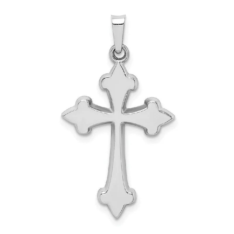 simple pearl necklace for girls-Diamond2Deal 14K White Gold Polished Fleur de Lis Cross Pendant (L- 31.95 mm, W- 17.73 mm)