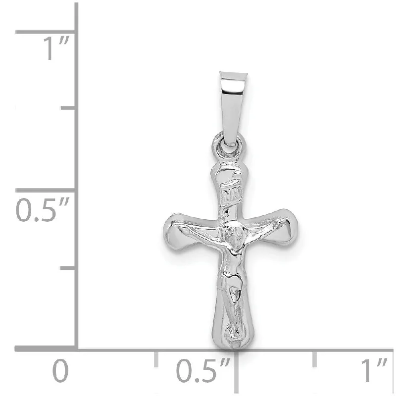 simple pendant necklace for daily use-Diamond2Deal 14K White Gold Polished INRI Rounded Crucifix Pendant (L- 23 mm, W- 11 mm)