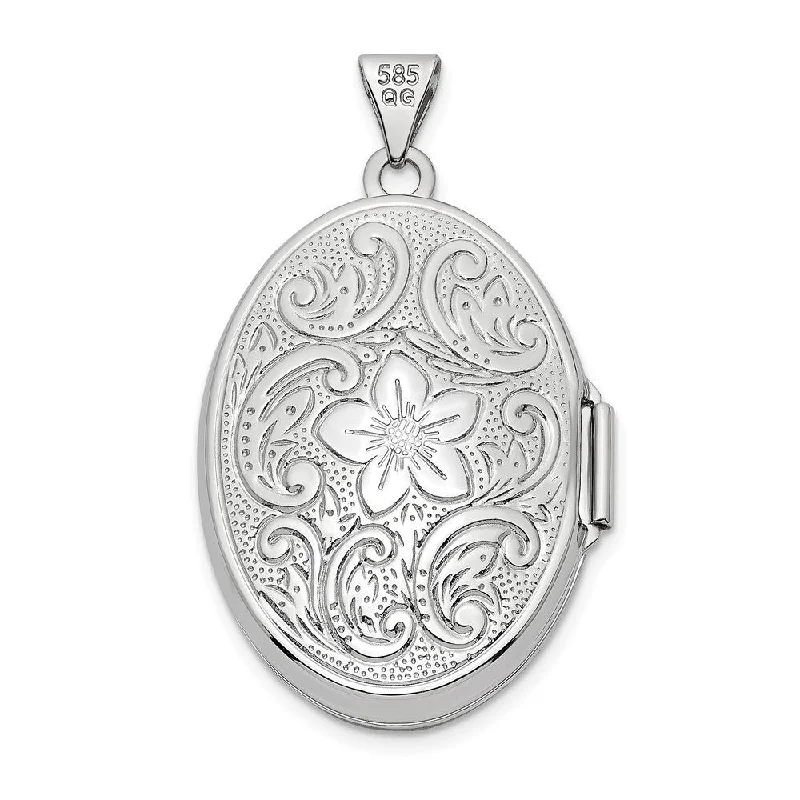 custom letter necklace for women-Diamond2Deal 14K White Gold Reversible Swirl Design Floral 26mm Oval Locket Pendant, (L-33.3mm, W-19.5mm)