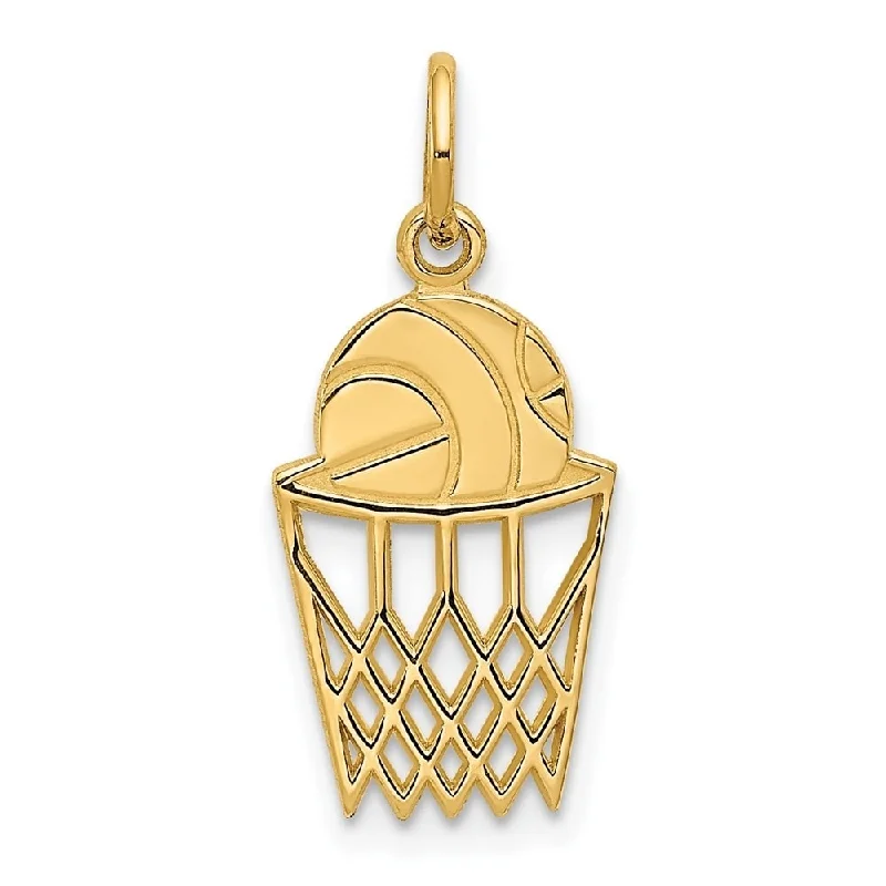 moonstone pendant necklace-Diamond2Deal 14K Yellow Gold Basketball in Net Pendant (L- 22 mm, W- 10 mm)