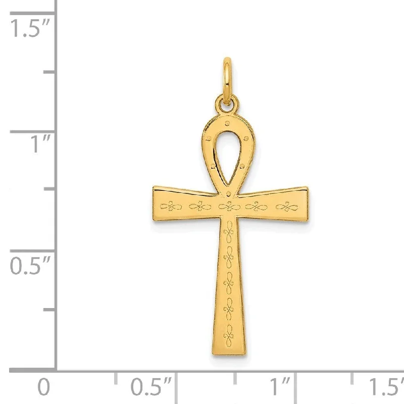 luxury diamond necklace for men-Diamond2Deal 14K Yellow Gold Laser Designed Ankh Cross Pendant (L- 32 mm, W- 17 mm)