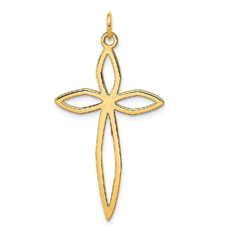 gold plated pendant necklace-Diamond2Deal 14K Yellow Gold Laser Designed Cross Pendant (L- 39 mm, W- 22 mm)