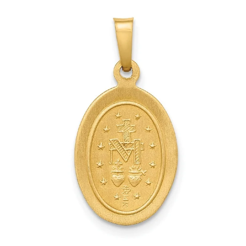 vintage rose gold necklace-Diamond2Deal 14K Yellow Gold Polished and Satin Miraculous Medal Pendant (L- 0.91 Inch, W- 0.48 Inch)