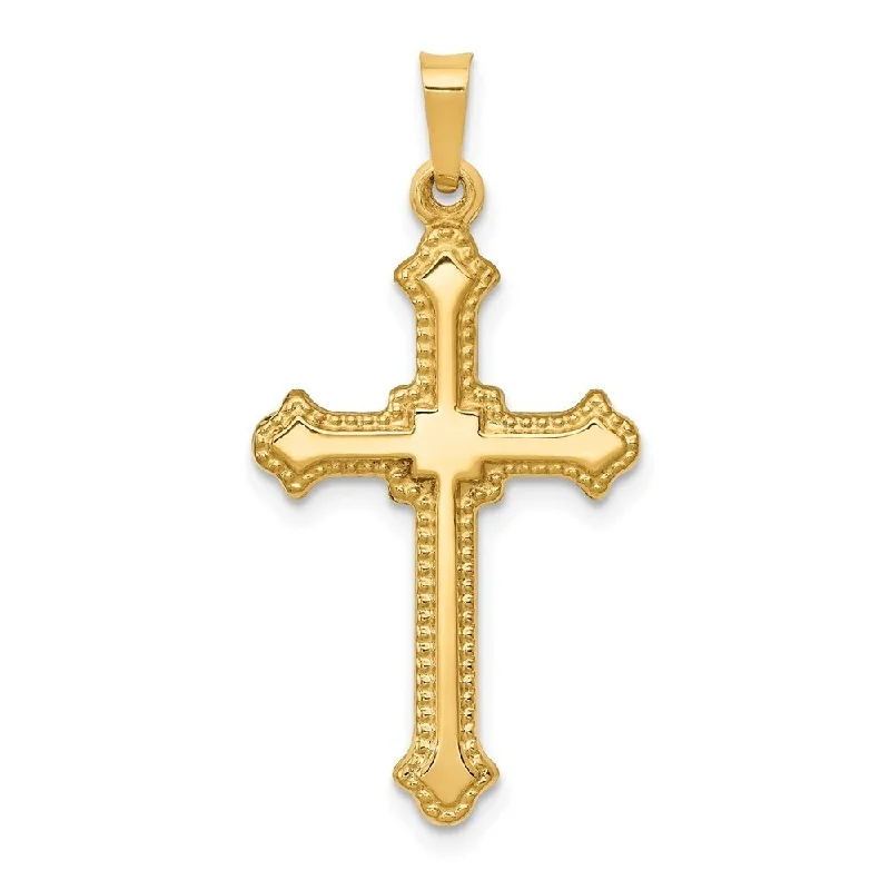 twisted silver necklace for women-Diamond2Deal 14K Yellow Gold Polished Fleur de Lis Cross Pendant (L- 32.67 mm, W- 16.5 mm)