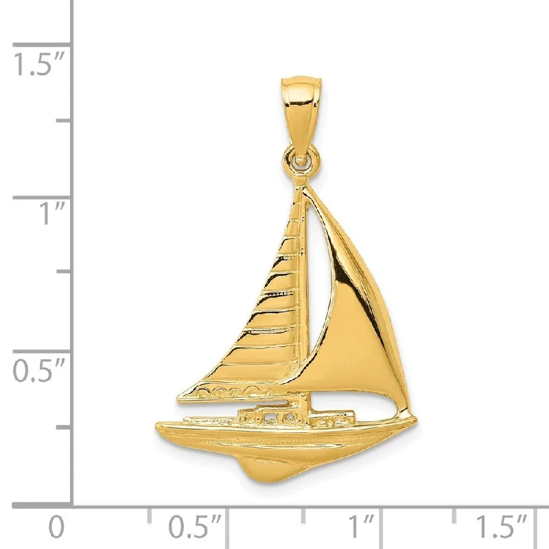 men’s chunky chain necklace-Diamond2Deal 14K Yellow Gold Sailboat Pendant (L- 32 mm, W- 20 mm)