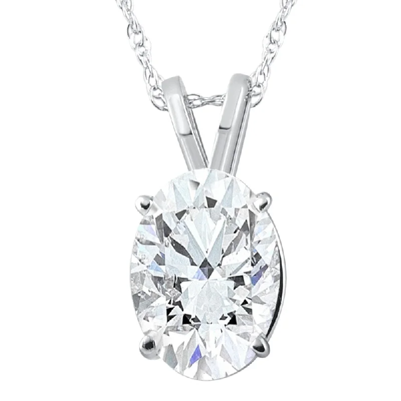 minimalist gemstone necklace for layering-G/VS 2Ct Oval Diamond Solitaire Certified Lab Grown Diamond Pendant Necklace