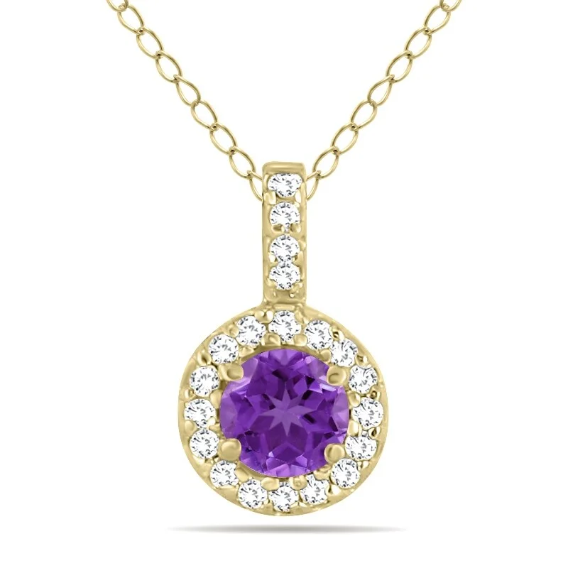 fine jewelry necklace for weddings-Marquee 1/2 Carat TW Halo Amethyst And Diamond Pendant in 10K Yellow Gold