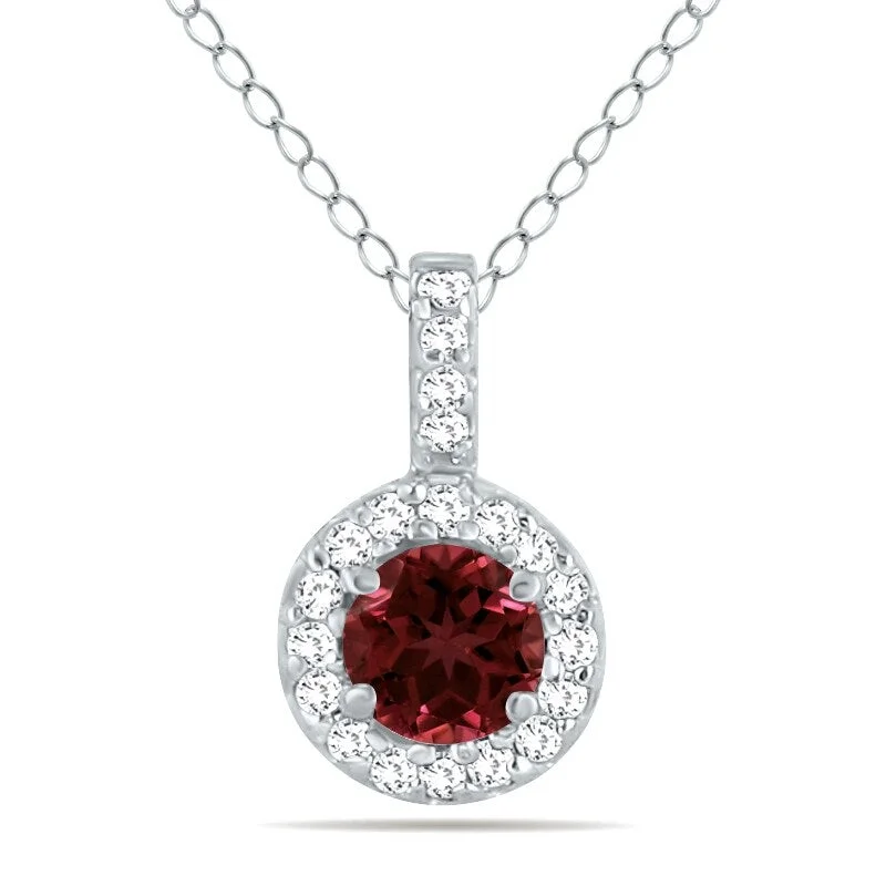 designer pendant necklace for women-Marquee 1/2 Carat TW Halo Garnet And Diamond Pendant in 10K White Gold