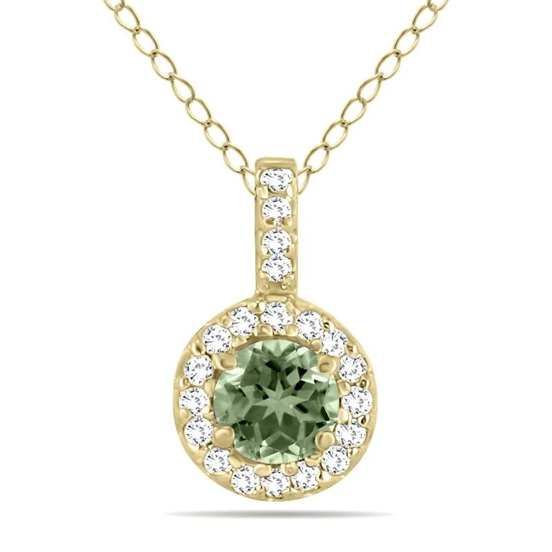 sparkling crystal pendant necklace-Marquee 1/2 Carat TW Halo Green Amethyst And Diamond Pendant in 10K Yellow Gold