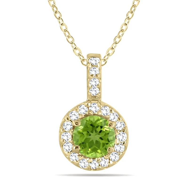 custom birthstone necklace for gifts-Marquee 1/2 Carat TW Halo Peridot And Diamond Pendant in 10K Yellow Gold