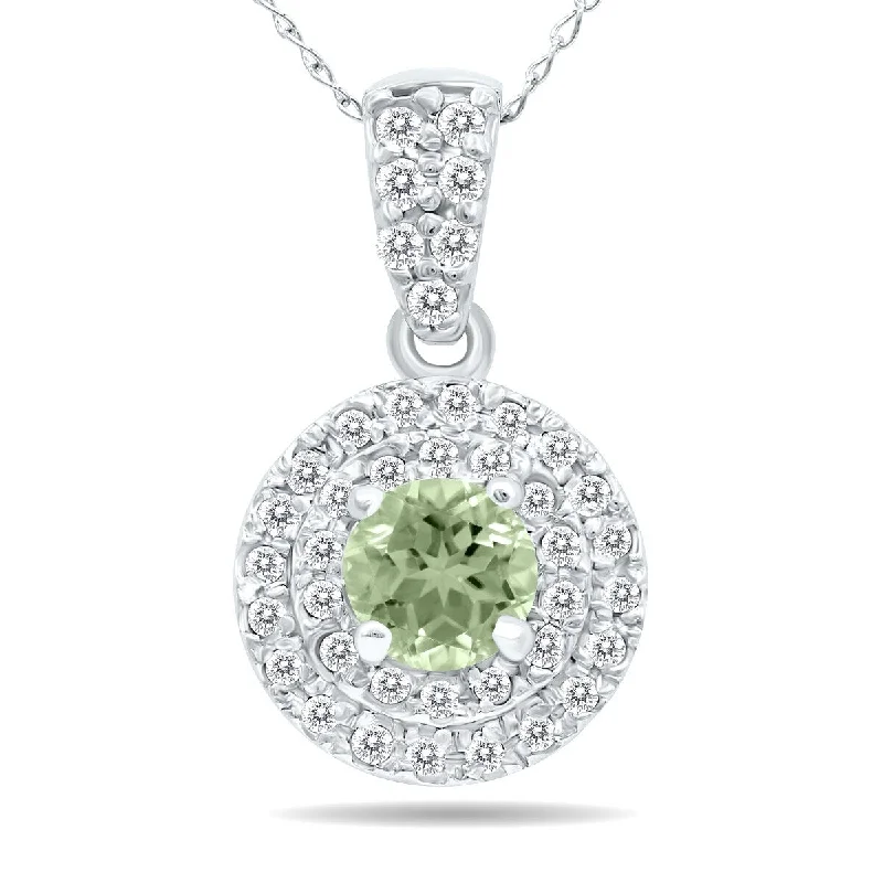 custom jewelry necklace for gifts-Marquee 3/4 Carat TW Double Halo Green Amethyst And Diamond Pendant in 10K White Gold