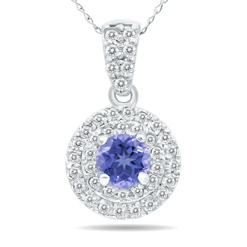 chain link necklace for women-Marquee 3/4 Carat TW Double Halo Tanzanite And Diamond Pendant in 10K White Gold