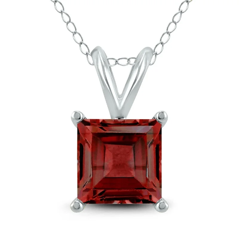 gold coin pendant necklace-Marquee Jewels 14K White Gold 7MM Square Garnet Pendant