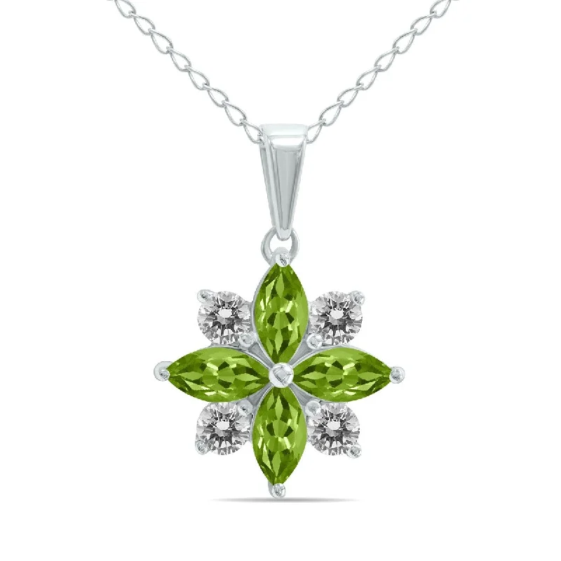 infinity symbol necklace-Marquee Jewels 3/4 Carat TW Peridot and Diamond Flower Pendant in 10K White Gold