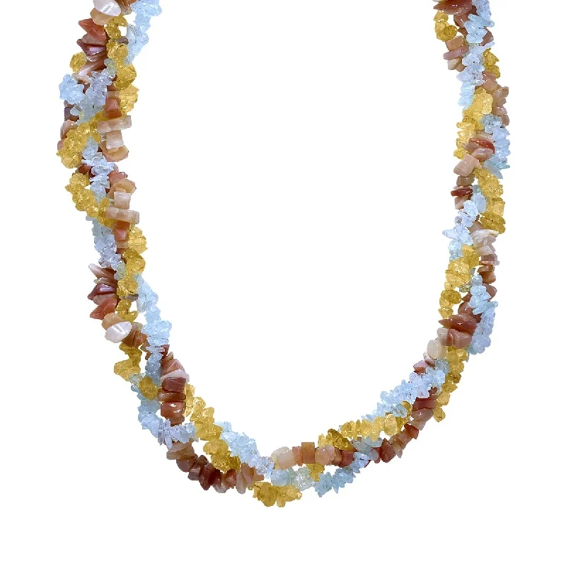 layering necklace for women-Marquee Jewels All Natural Uncut Blue Topaz Citrine and Moonstone Chip Necklace with Lobster Claw Clasp