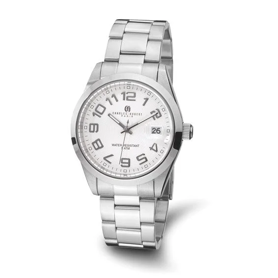 stainless steel choker necklace-Mens Charles Hubert Stainless Steel White Dial Watch