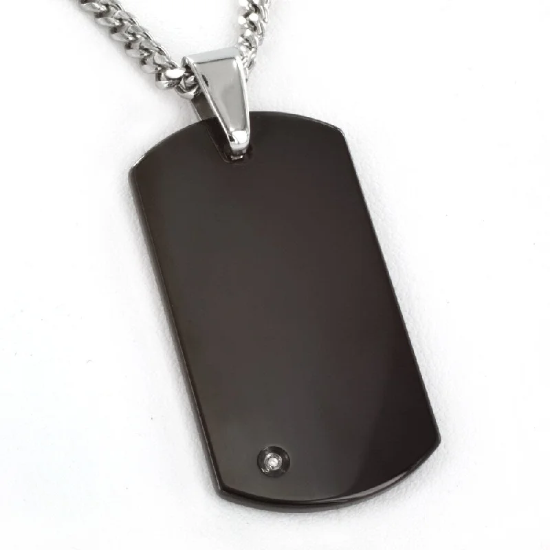 pendant necklace with gemstone-Men's Diamond Black Plated Engravable Tungsten Dog Tag Pendant