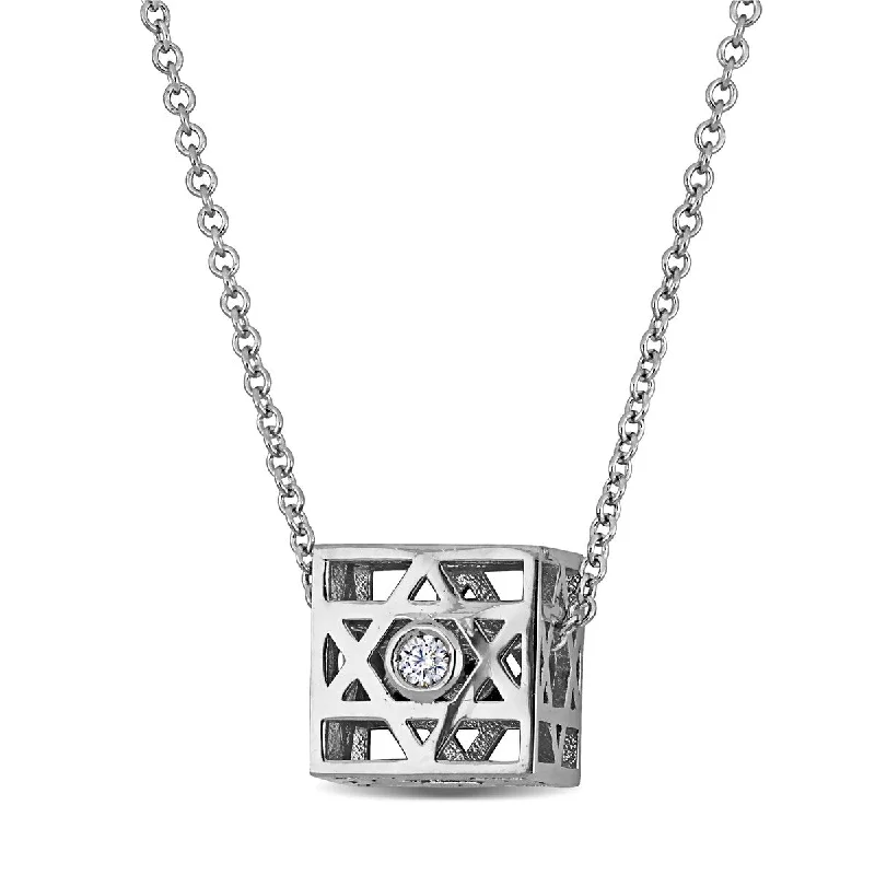 religious cross necklace for men-Miadora 1/10ct TW Diamond Star of David Necklace in 14k White Gold