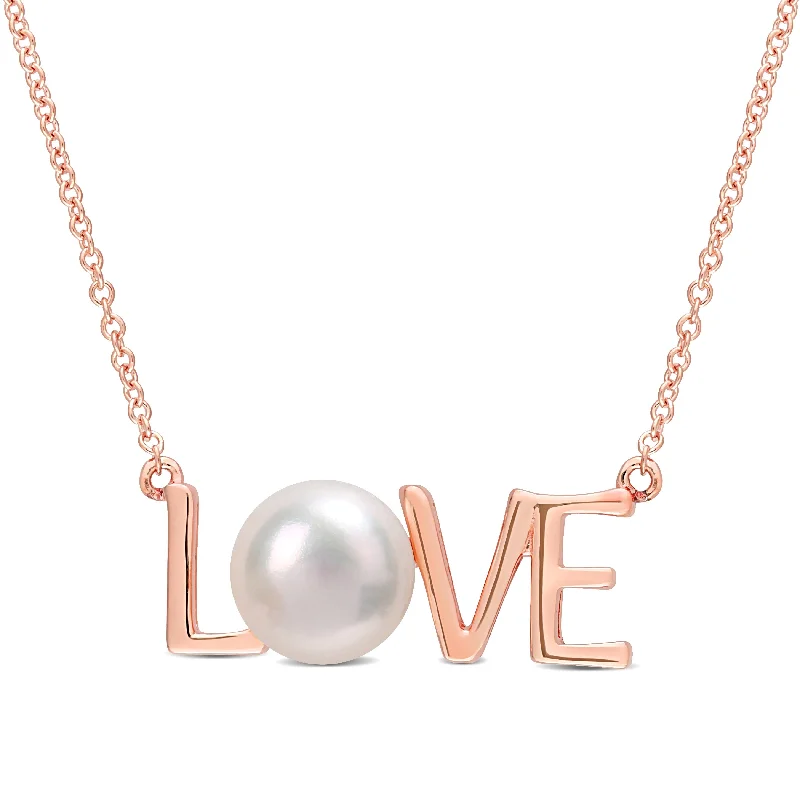 antique-style necklace for women-Miadora 7-7.5mm Cultured Freshwater Pearl "LOVE" 10k Rose Gold