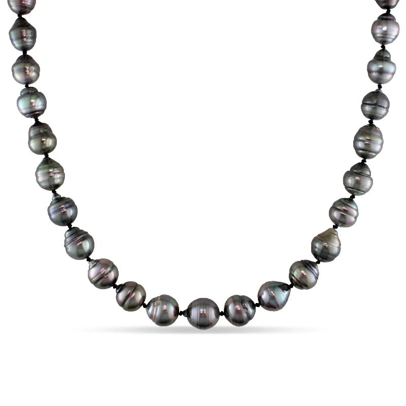 pearl choker necklace for women-Miadora 8-11mm Tahitian Pearl Strand with 14k White Gold Ball Clasp