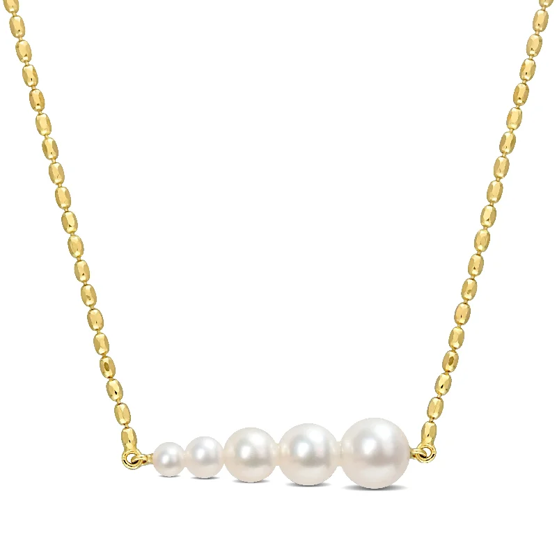 gold-plated name necklace-Miadora Cultured Freshwater Pearl Graduated Bar Yellow Silver