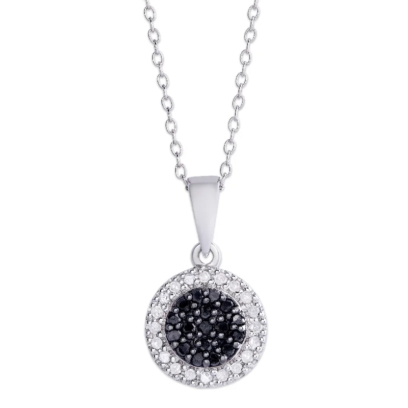 long chain necklace for layering-Victoria Townsend .925 Sterling Silver .23ct Black and White Diamond Round Pendant