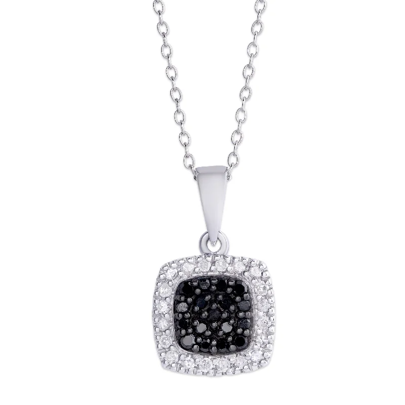 silver rope chain necklace-Victoria Townsend .925 Sterling Silver .23ct Black and White Diamond Square Pendant